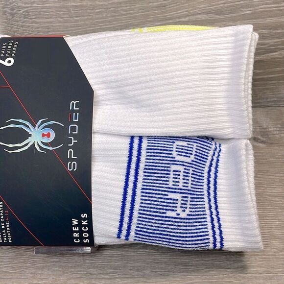 NEW Spyder Men’s Size 6-12 White Crew Socks w/ Logo- 6 Pairs 97%Poly/Spandex - Picture 6 of 7